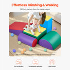 SEDOL 5-Piece Foam Climbing Blocks Soft Play Activity Set Indoor Montessori Crawl and Slide Playset with Anti-Slip Velcro and PU Leather for Toddlers and Babies