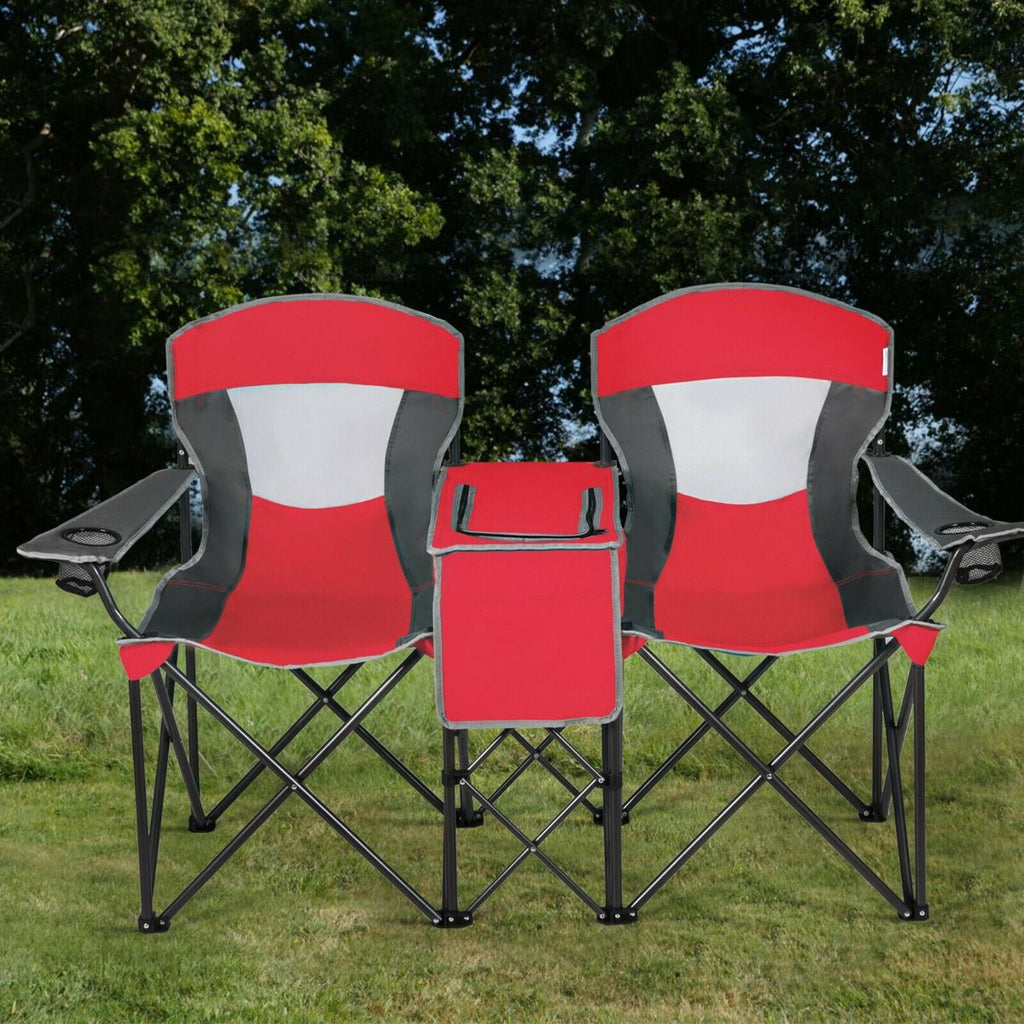 Double Folding Camping Chair with Canopy and Armrests