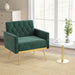 Modern Velvet Accent Chair with Button Tufted Back and Golden Metal Legs