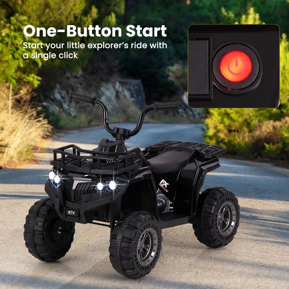 6V Kids Quad Ride-On – One-Button Start ATV with Tread Tires & MP3 Player
