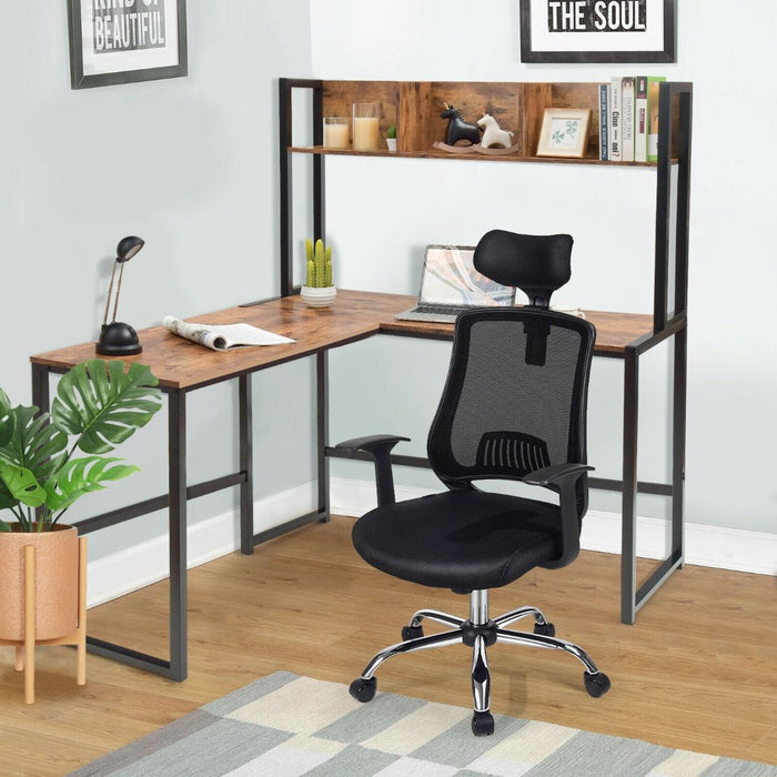 L-Shaped Corner Computer Desk with Storage Bookshelf