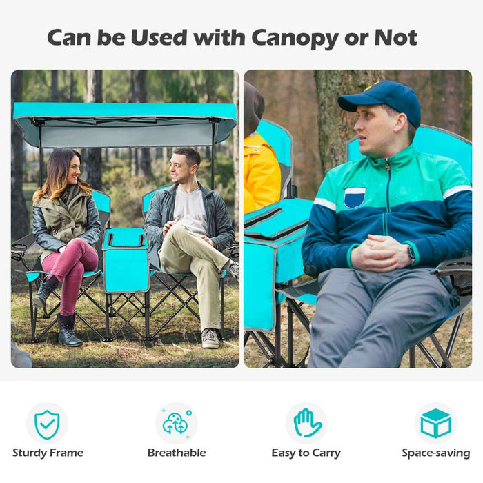 Double Folding Camping Chair with Canopy and Armrests