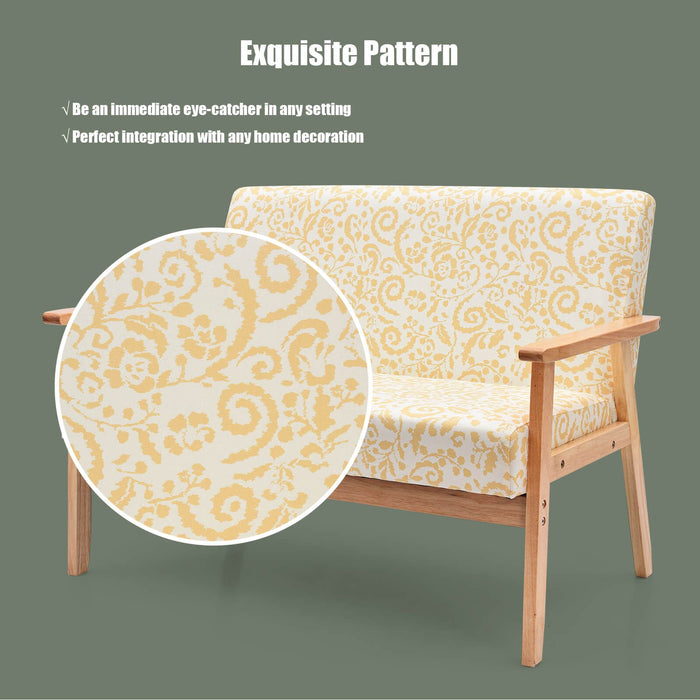 2-Seater Wooden Upholstered Loveseat with Rubber Wood Armrests