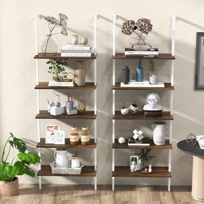5-Tier Ladder Shelf with Steel Frame for Living Room Bedroom Office