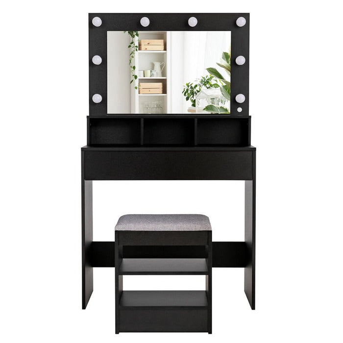 Modern Dressing Table Set with LED Lights Mirror and Drawer