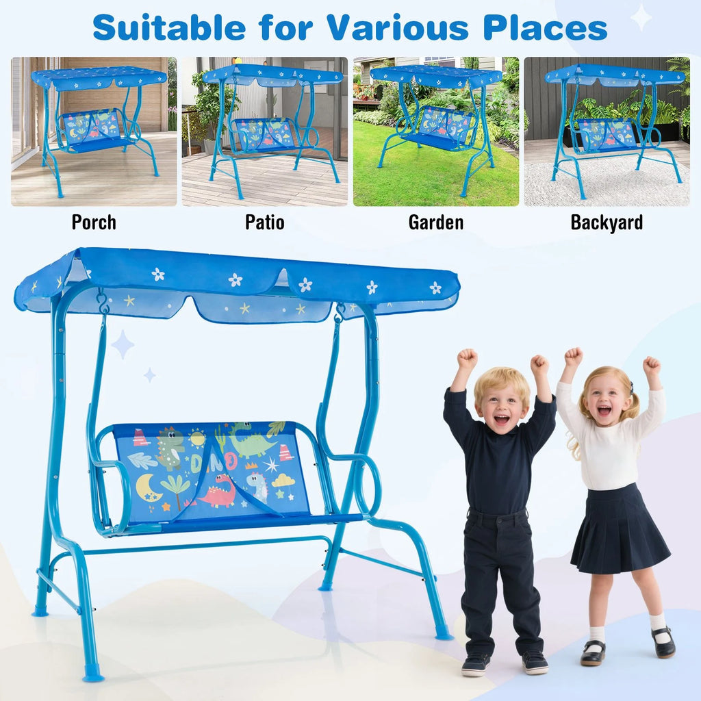 2-Seater Kids Swing Chair with Adjustable Canopy & Safety Belts