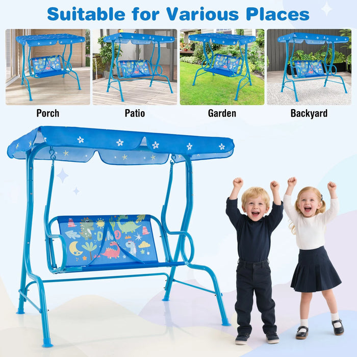 2-Seater Kids Swing Chair with Adjustable Canopy & Safety Belts