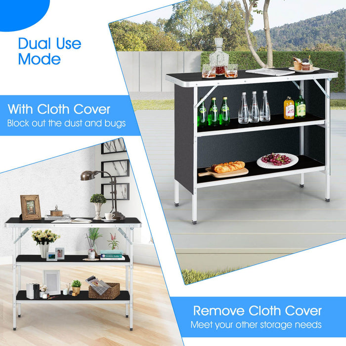 Aluminum Lightweight Folding Picnic Table with 2-Tier Shelves and Carrying Bag