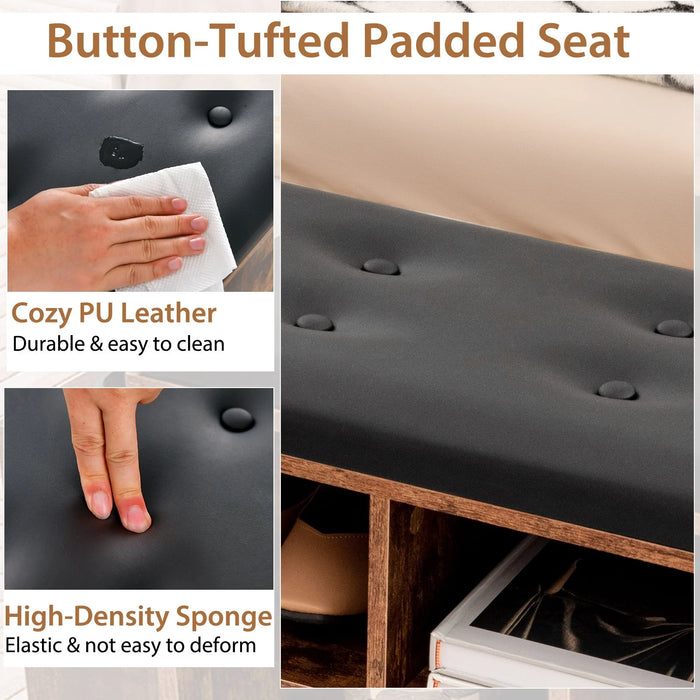 Shoe Storage Bench with Umbrella Stand and Padded Cushion