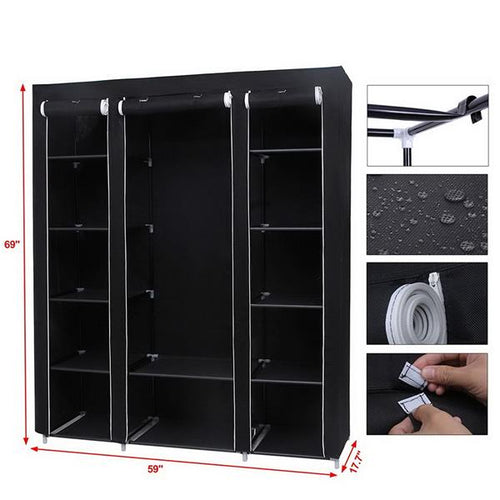 69" Portable Clothes Wardrobe – Non-Woven Fabric Closet Organiser (Black)