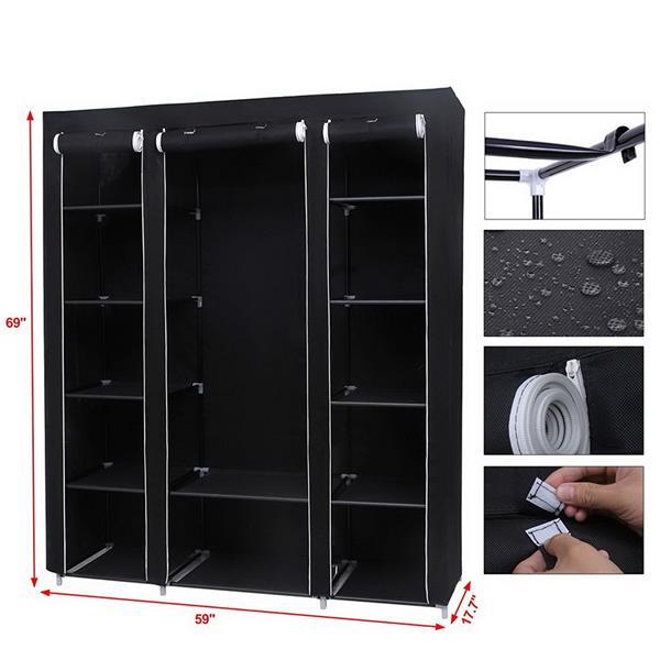 69" Portable Clothes Wardrobe – Non-Woven Fabric Closet Organiser (Black)