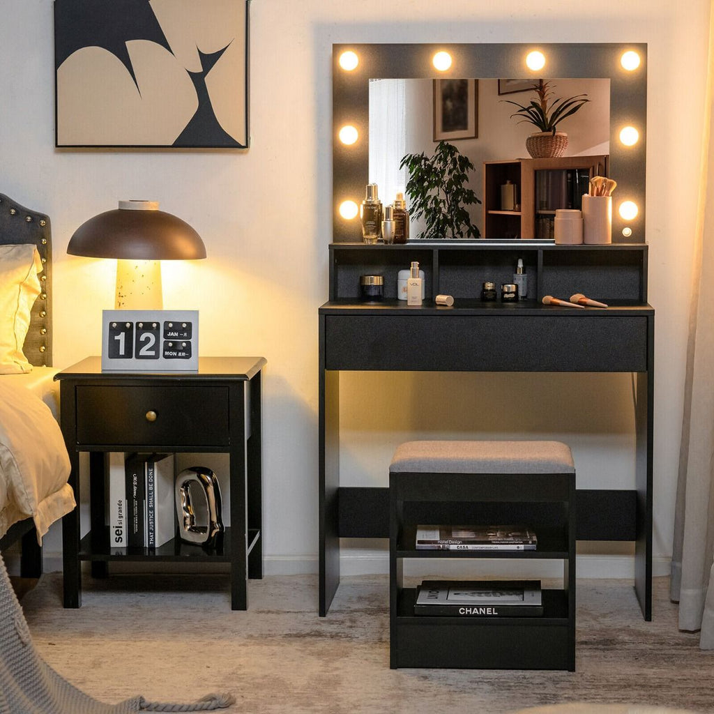 Modern Dressing Table Set with LED Lights Mirror and Drawer