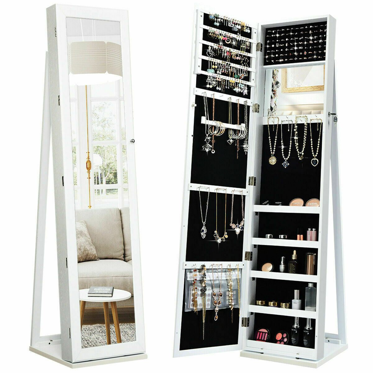 3-In-1 Mirrored Jewellery Armoire with Display Shelves