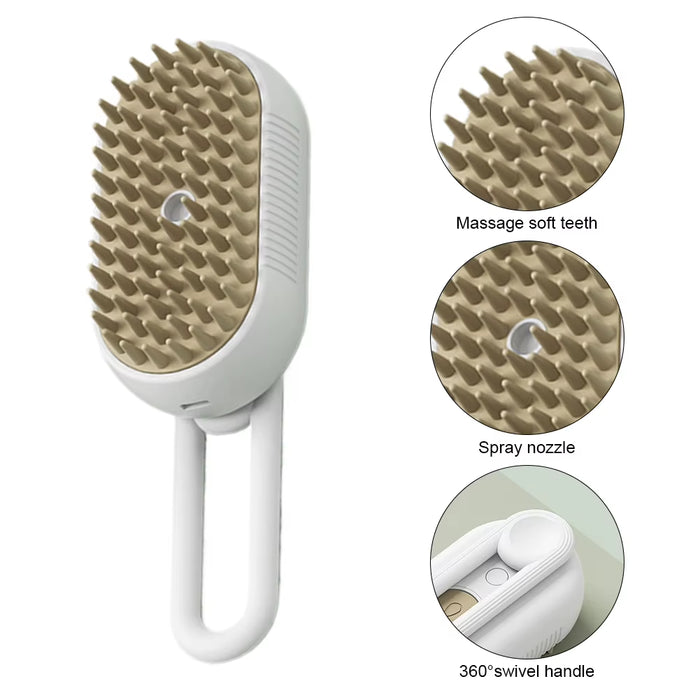 3-in-1 Electric Pet Cleaning Brush – USB Rechargeable Cat & Dog Grooming Comb with Steam Spray