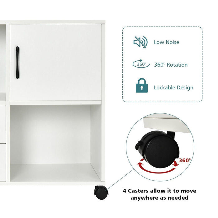 Home Office Mobile File Cabinet with 2 Drawers 2 Open Shelves and Door