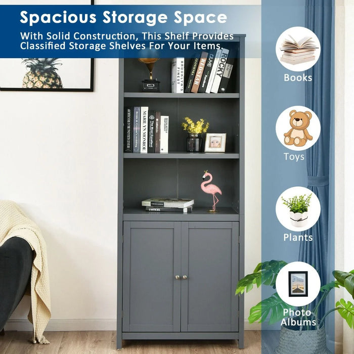 Wooden Tall Bookcase with 3-Tier Storage Cabinet