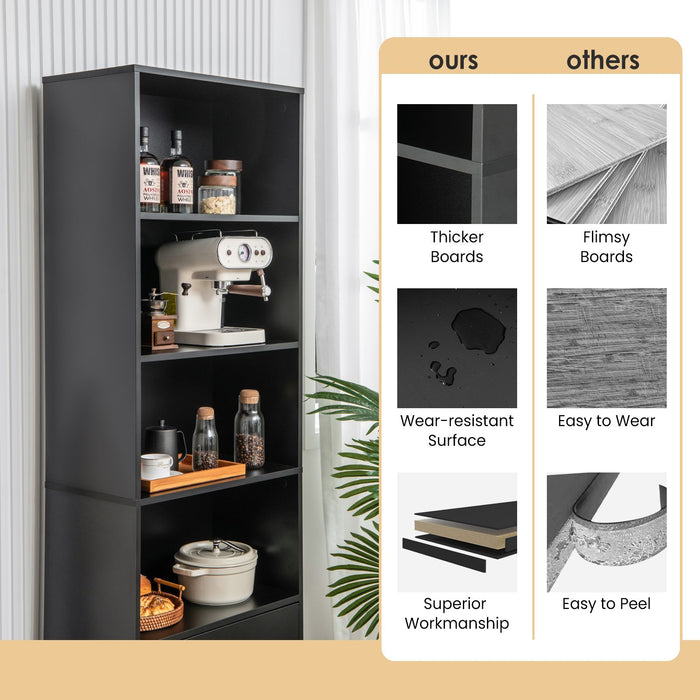 6-Tier Modern Wooden Bookshelf with 4 Open Shelves and 2 Drawers