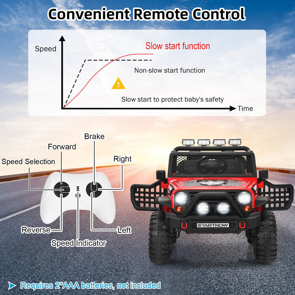 SEDOL 2-Seater Kids Ride-On Truck 12V Battery Powered Electric Car with Parental Remote Control Spring Suspension Rocking Mode and Bluetooth/USB Audio – 50kg Capacity
