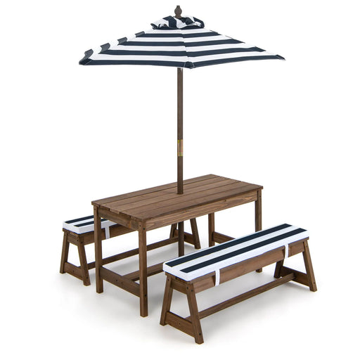 Kids Picnic Table with Cushions & Adjustable Umbrella – Fir Wood Play Table for 4