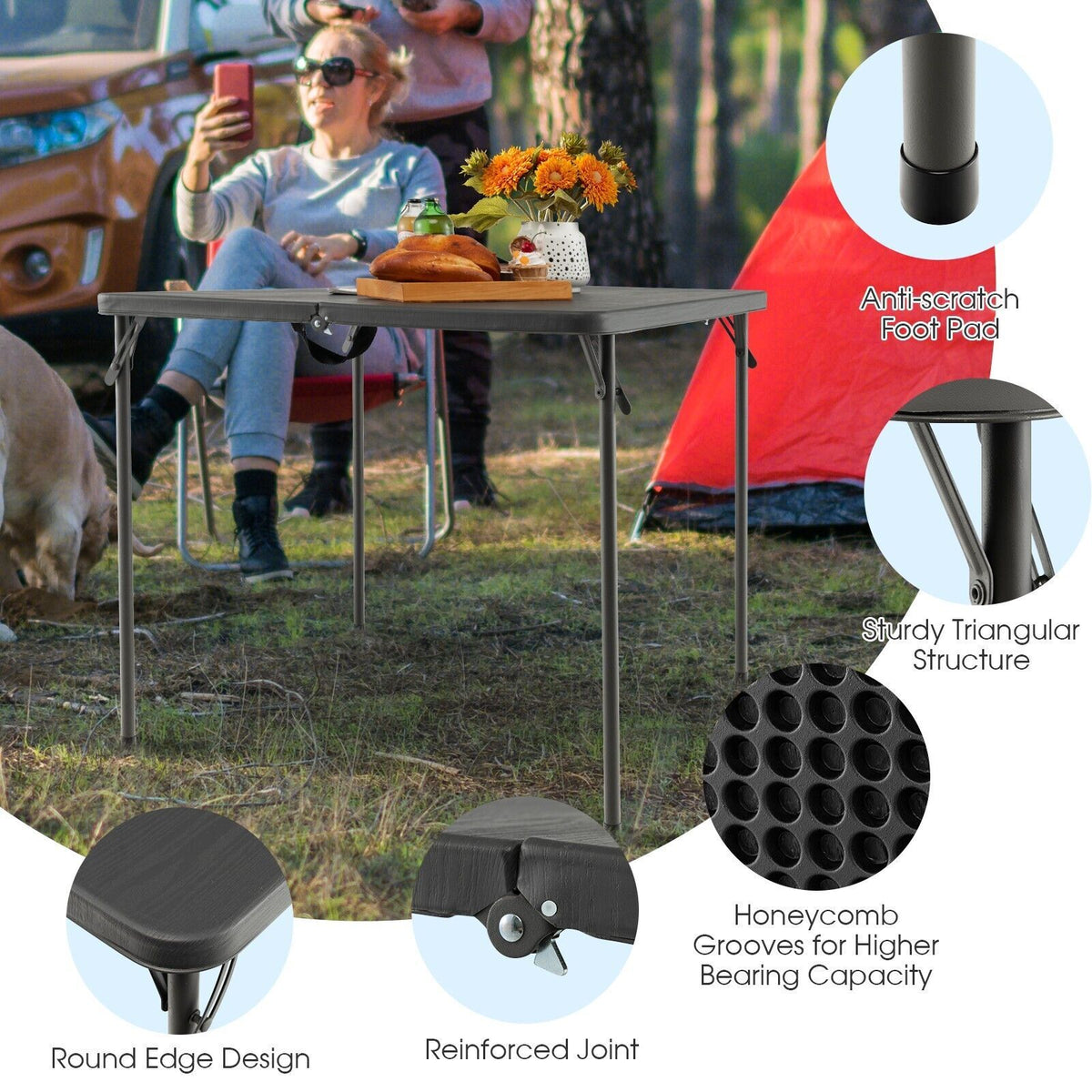 Folding Camping Table with Handle for Indoor Outdoor Use