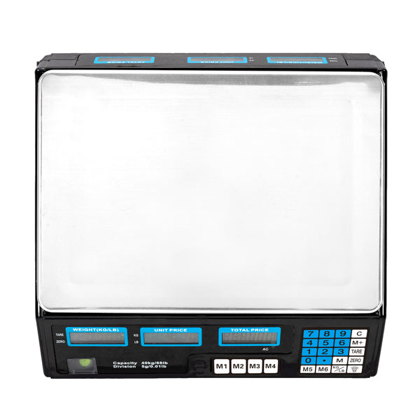 30–40kg  Digital Price Computing Scale – Vegetable & Retail Weighing Scale with Backlit LCD Display, 5g Precision & UK Plug – Silver & Black