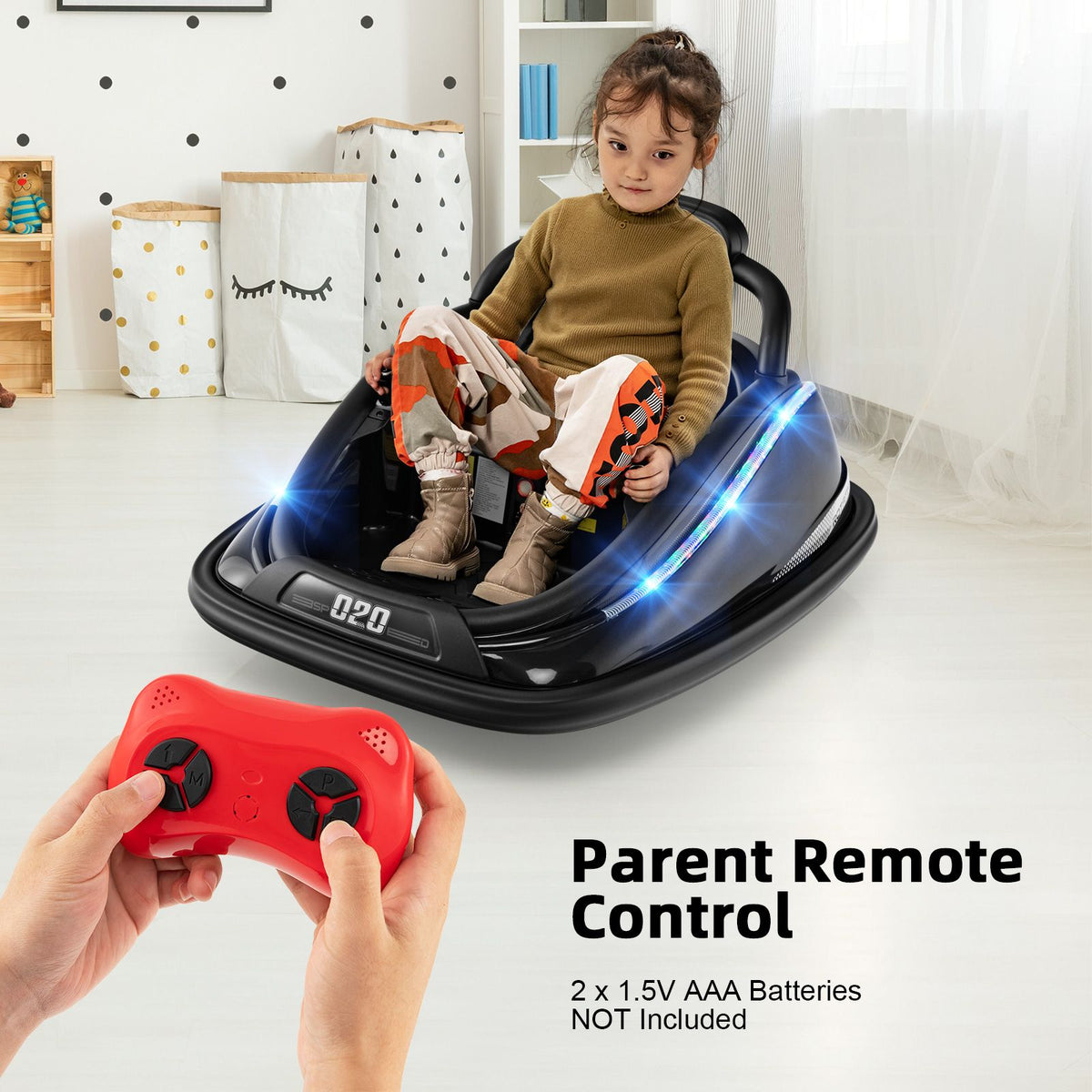 SEDOL 12V High-Performance Kids Bumper Car with 360° Zero-Turn Dual Joysticks 30m Parental Remote Override and Shock-Absorbing Elastic Bumper