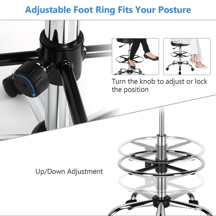 Ergonomic Drafting Chair with Backrest and Adjustable Footrest
