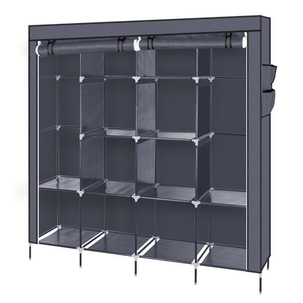 67" Portable Clothes Wardrobe – 12-Shelf Fabric Closet Organiser (Grey)