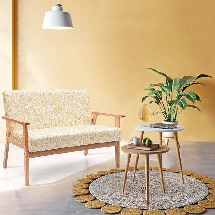 2-Seater Wooden Upholstered Loveseat with Rubber Wood Armrests