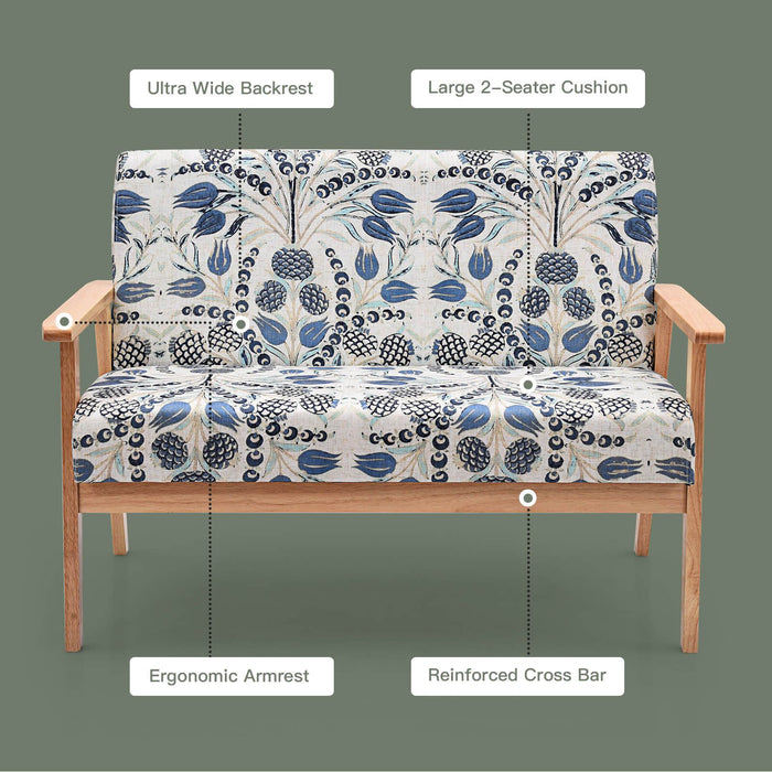 2-Seater Wooden Upholstered Loveseat with Rubber Wood Armrests