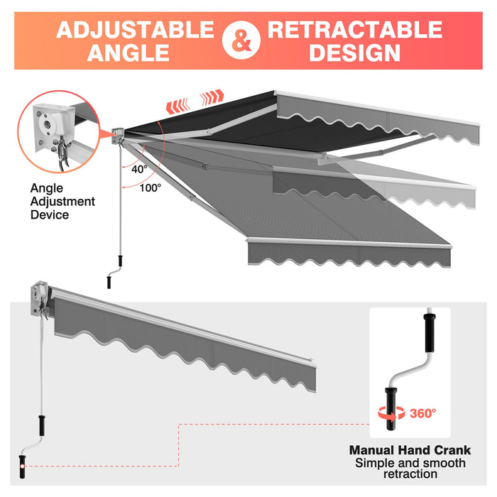 10x8ft Retractable Awning with Crank Handle