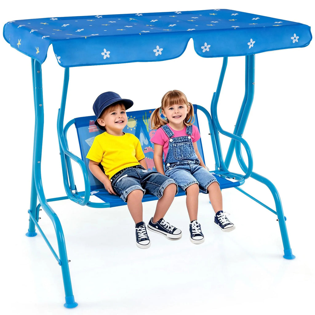 2-Seater Kids Swing Chair with Adjustable Canopy & Safety Belts