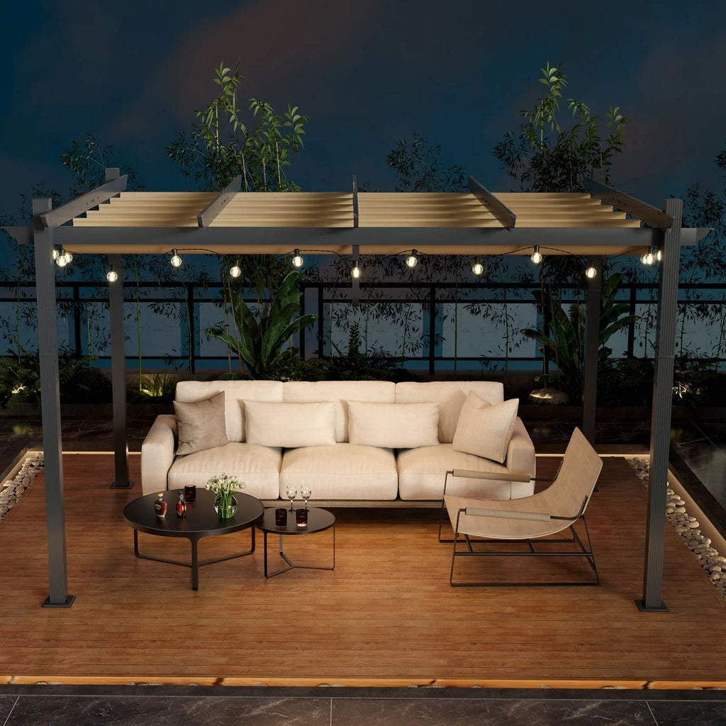 3x4m Outdoor Retractable Pergola with Adjustable Sun Shade Canopy