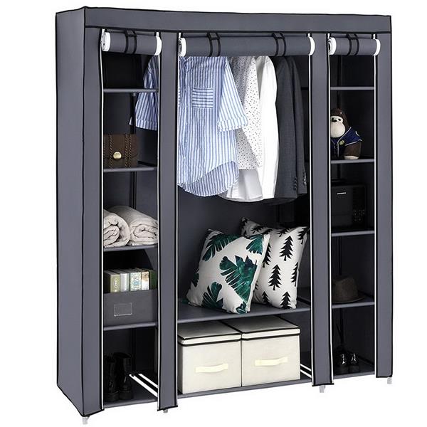 69" Portable Clothes Wardrobe – Non-Woven Fabric Closet Organiser (Grey)