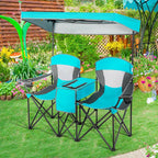 Double Folding Camping Chair with Canopy and Armrests