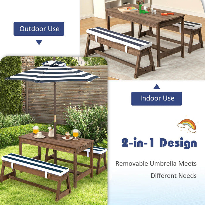 Kids Picnic Table with Cushions & Adjustable Umbrella – Fir Wood Play Table for 4