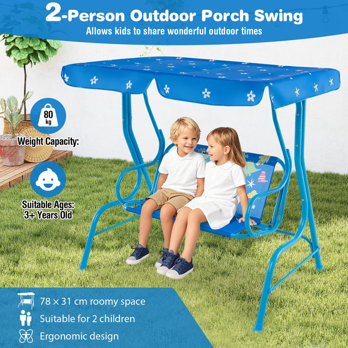 2-Seater Kids Swing Chair with Adjustable Canopy & Safety Belts