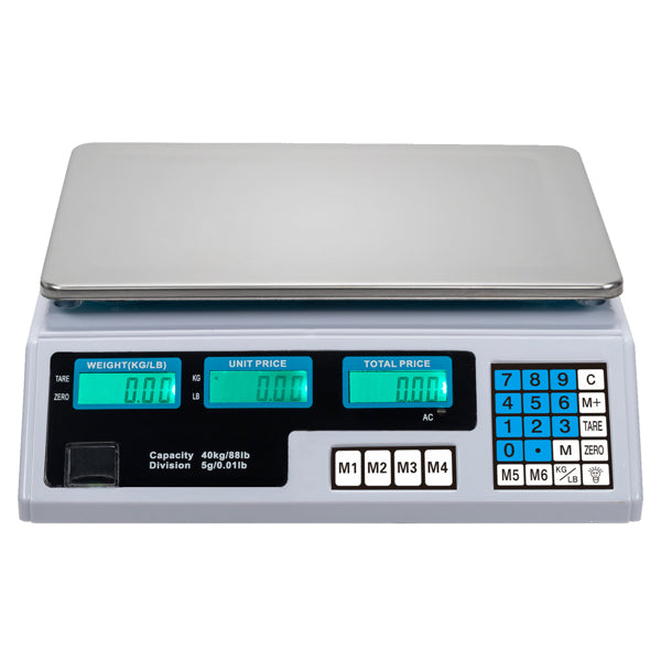 30–40kg  Digital Price Computing Scale – Vegetable & Retail Weighing Scale with Backlit LCD Display, 5g Precision & UK Plug – Silver & White