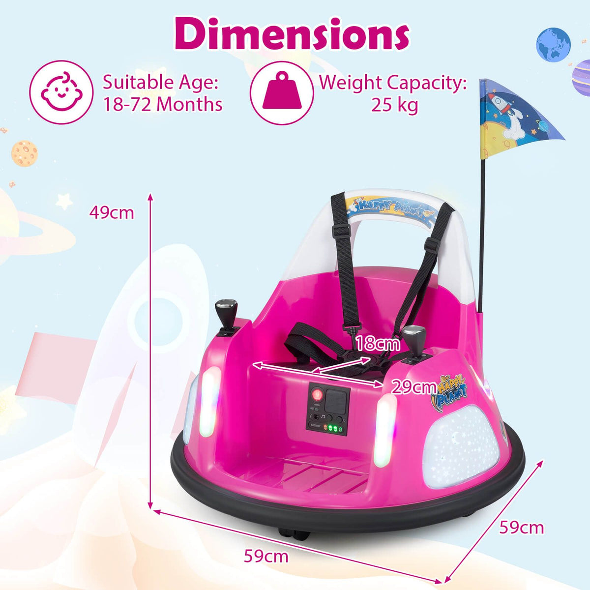 SEDOL 12V High-Performance Kids Bumper Car with 5-Point Safety Harness 360° Zero-Turn Dual Joysticks Parental Remote Control and 5-Mode LED Light Show