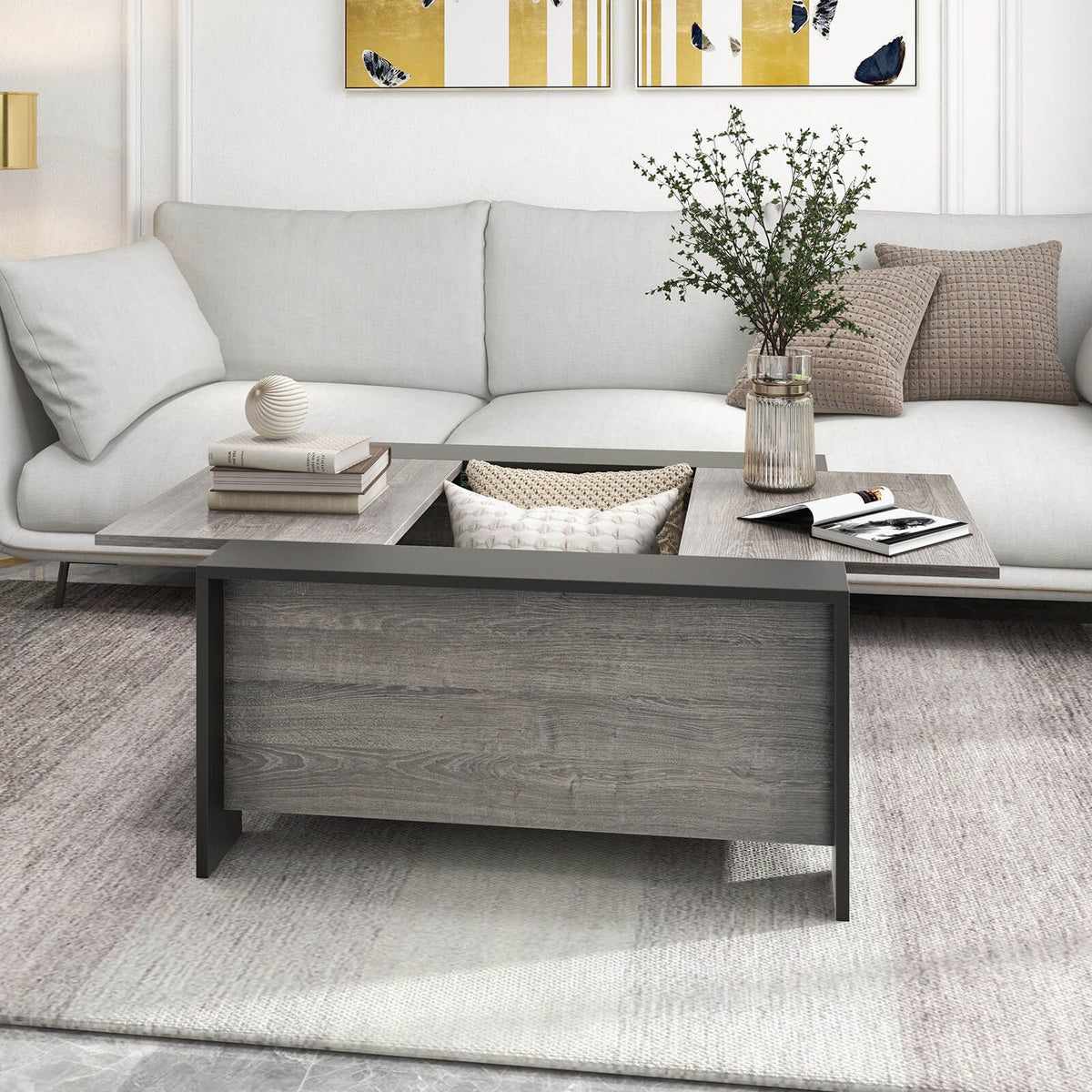 92Cm Square Coffee Table with Sliding Top and Hidden Compartment