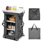 3-Tier Folding Camping Storage Cabinet with Side Pockets and Carry Bag