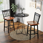 Set of 2 97Cm Swivel Rubber Wood Bar Stools with Backrest and Footrest