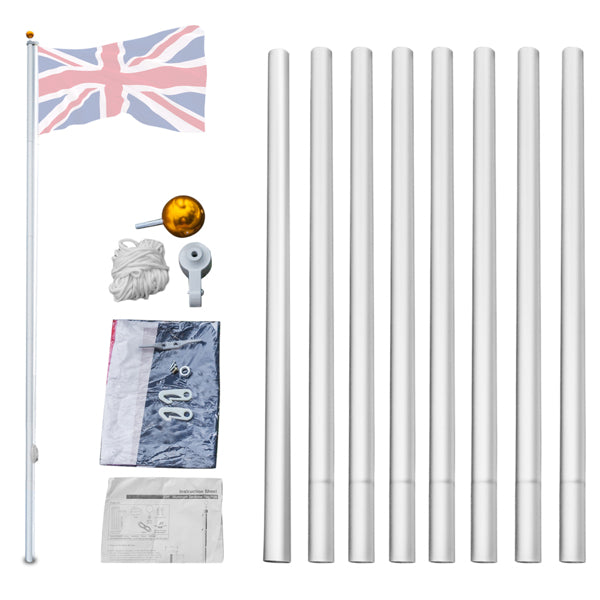 25FT Telescopic Aluminium Flagpole – Outdoor Retractable Splicing Pole with Rotating Rings & Ground Mount