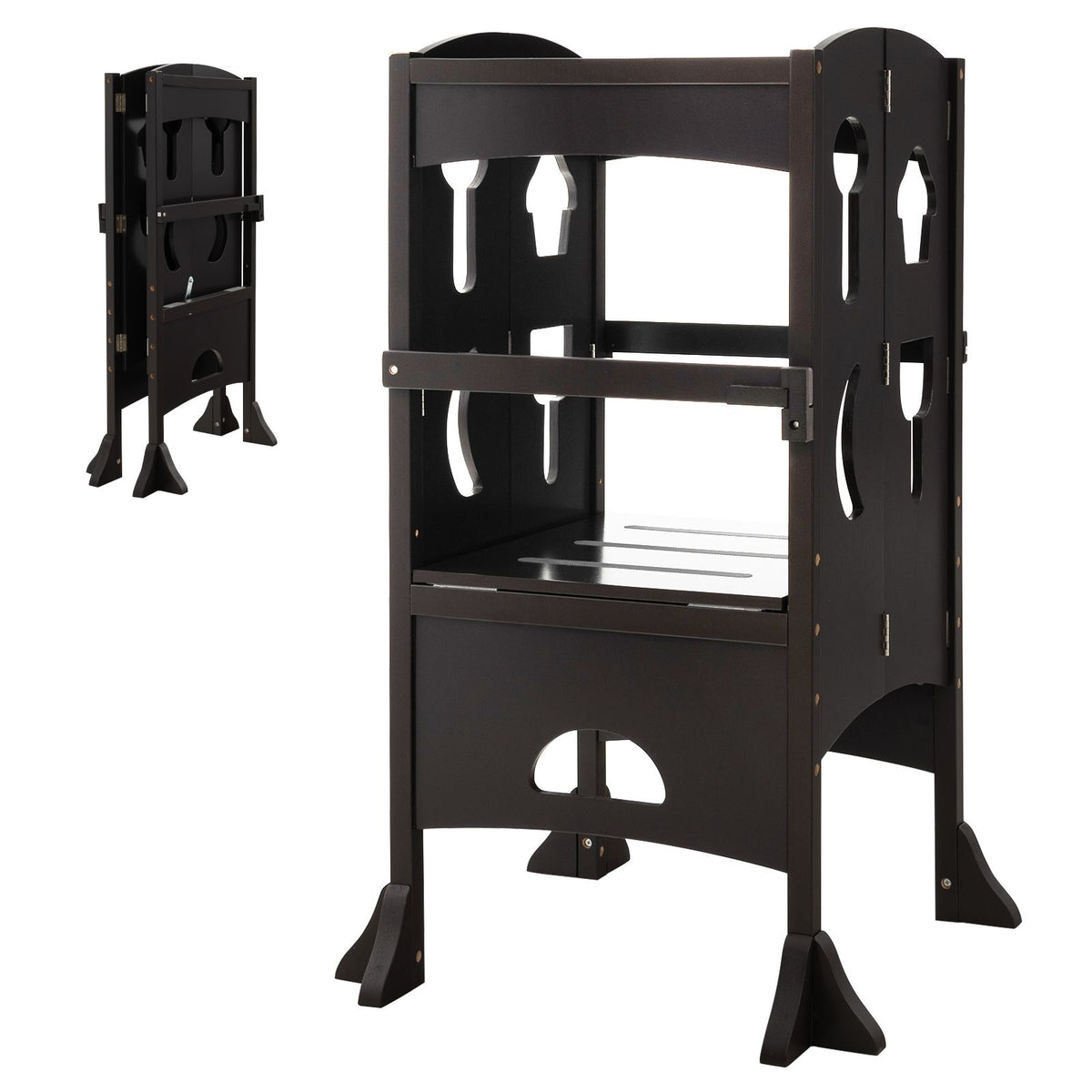 SEDOL Folding Montessori Learning Tower for Toddlers Space-Saving Height Adjustable Kitchen Helper Stool with Safety Latches and Full-Surround Guardrails