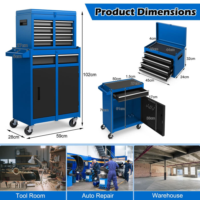 High-Capacity Rolling Tool Cabinet – Lockable Wheels, Metal 2‑in‑1 Chest & Base
