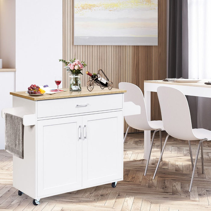 Rolling Kitchen Storage Trolley with Adjustable Shelf and Drawer