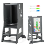 SEDOL 3-in-1 Montessori Learning Tower with Double-Sided Chalkboard & Whiteboard – Height-Adjustable Kitchen Helper Stool with Safety Rails and Anti-Tip Base