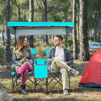 Double Folding Camping Chair with Canopy and Armrests
