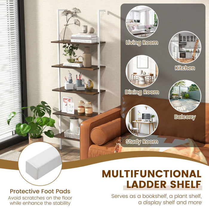 5-Tier Ladder Shelf with Steel Frame for Living Room Bedroom Office