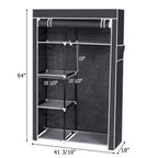 64" Portable Wardrobe – Foldable Clothes Storage Closet with Shelves & Hanging Rail (Grey)